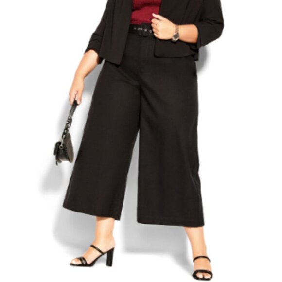 NWT City Chic Wistful Dreams Linen Blend Wide Leg Cropped Pants in Black - Picture 1 of 7